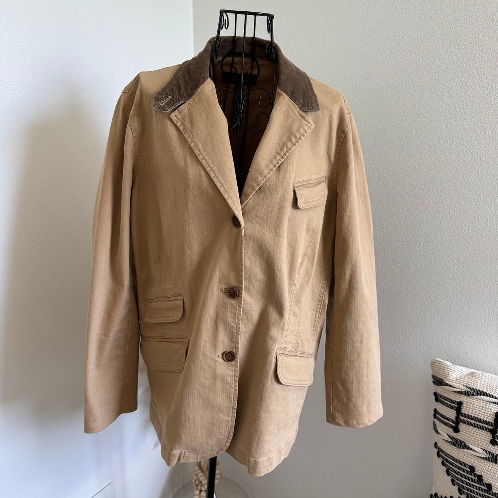 VTG 90's Lauren Ralph Lauren Tan Canvas Corduroy Chore Barn Coat Blazer Jacket - Picture 4 of 11